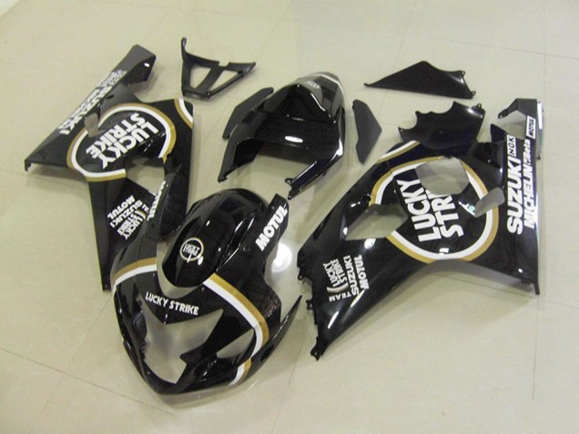 Suzuki GSXR 750 Motorrad Verkleidung 2004-2005 - Glanzendes Schwarz Weiss Lucky Strike Motul