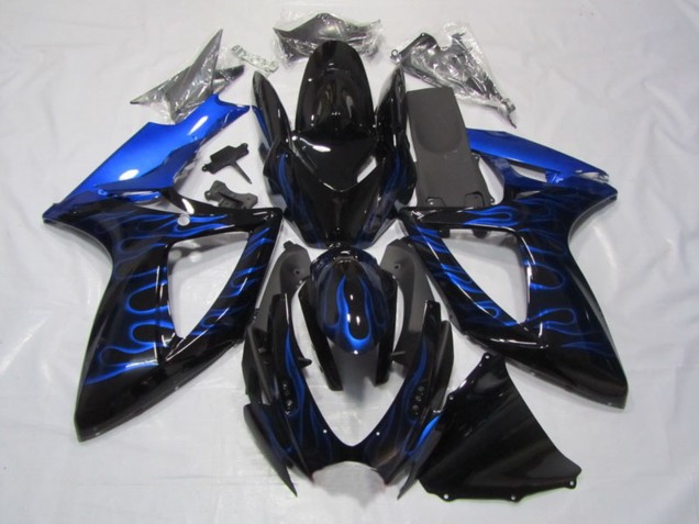 Suzuki GSXR 750 Motorrad Verkleidung 2006-2007 - Glanzendes Schwarz Blau Flamme