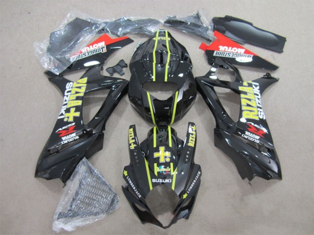 Suzuki GSXR 1000 Motorrad Verkleidung 2007-2008 - Glanzendes Schwarz Gelb Rot Rizla