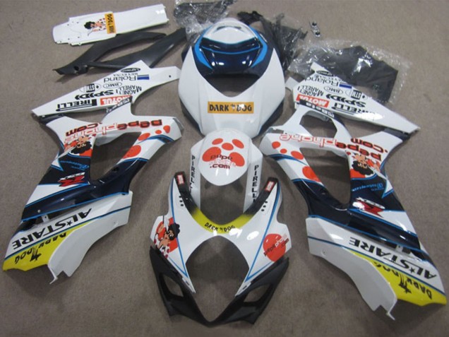 Suzuki GSXR 1000 Motorrad Verkleidung 2007-2008 - Weiss Rot Blau Gelb Dunkel Dog