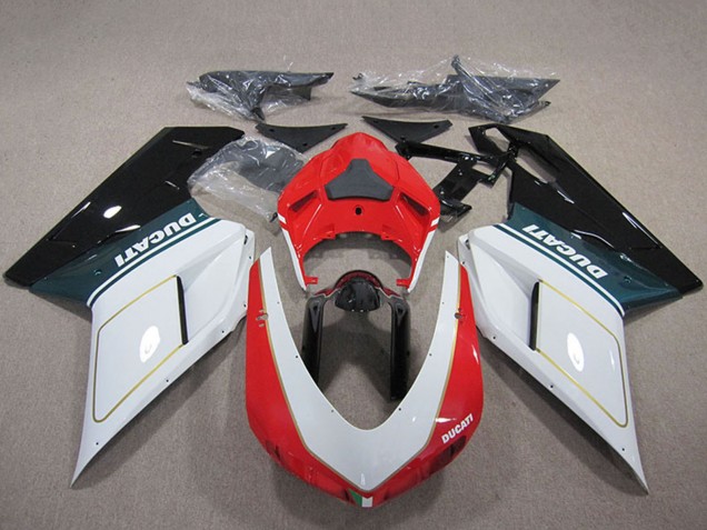 Ducati 848 1098 1198 Motorrad Verkleidung Kit 2007-2014 - Weiss Rot Glanzendes Schwarz