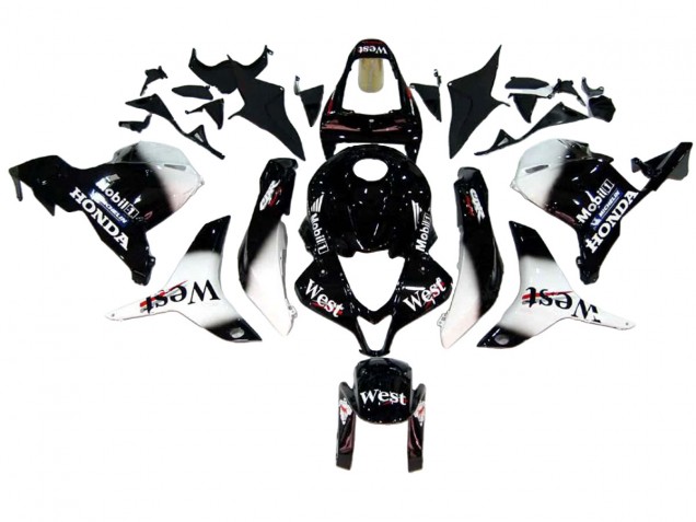 Honda CBR600RR Motorrad Verkleidung 2009-2012 - Glanzendes Schwarz Weiss West