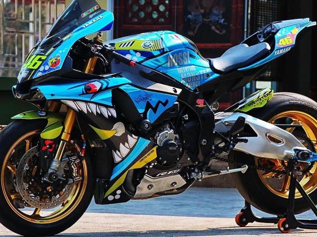 Yamaha YZF R1 Motorrad Verkleidung 2015-2019 - Blau Gelb Hai