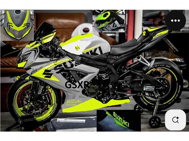 Suzuki GSXR 750 Motorrad Verkleidung 2004-2005 - Grau Zitrone Grun Schwarz