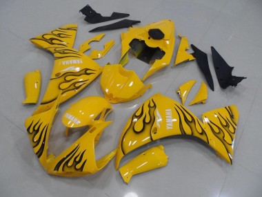 R1 2009-2011 Motorrad Verkleidungen - Gelb Schwarz Flamme