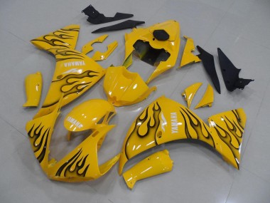 R1 2012-2014 Motorrad Verkleidungen - Gelb Schwarz Flamme