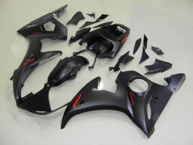 R6 2003-2005 Motorrad Verkleidungen - Matt Schwarze und rote Aufkleber