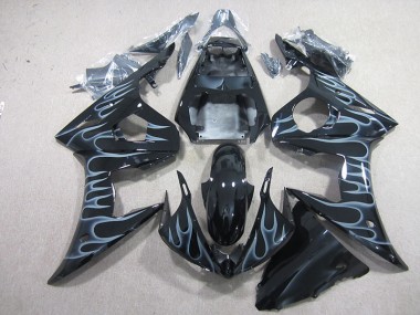 R6 2003-2005 Motorrad Verkleidungen - Schwarz mit Flamme