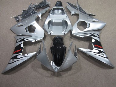 R6 2003-2005 Motorrad Verkleidungen - Silber Schwarz Rot Aufkleber
