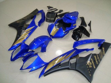 R6 2006-2007 Motorrad Verkleidung - Schwarz Blau mit Gold Aufkleber