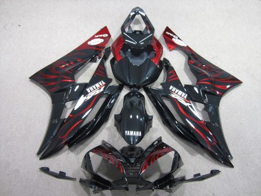 R6 2006-2007 Motorrad Verkleidung - Schwarz rote Flamme