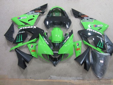 ZX10R 2003-2005 Motorrad Verkleidungen - Schwarz Grün 3M Monster