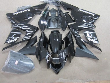 ZX10R 2003-2005 Motorrad Verkleidungen - Schwarz mit Weißer Flamme