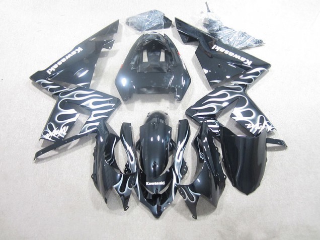 ZX10R 2003-2005 Motorrad Verkleidungen - Schwarze Weiße Flamme ZX10R 2003-2005 Motorrad Verkleidungen - Schwarze Weiße Flamme