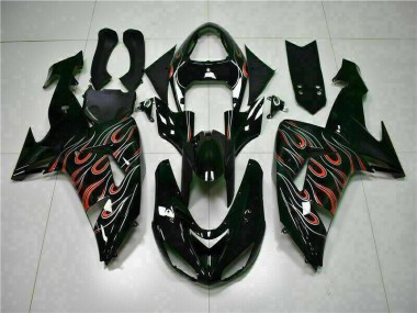 ZX10R 2006-2007 Motorrad Verkleidung - Schwarz rote Flamme