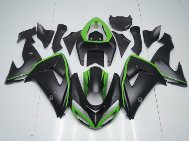 ZX10R 2006-2007 Motorrad Verkleidungen - Matt Schwarz mit Grünem Streifen