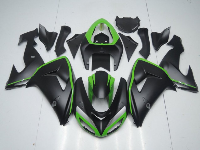 ZX10R 2006-2007 Motorrad Verkleidungen - Matt Schwarz mit Grünem Streifen