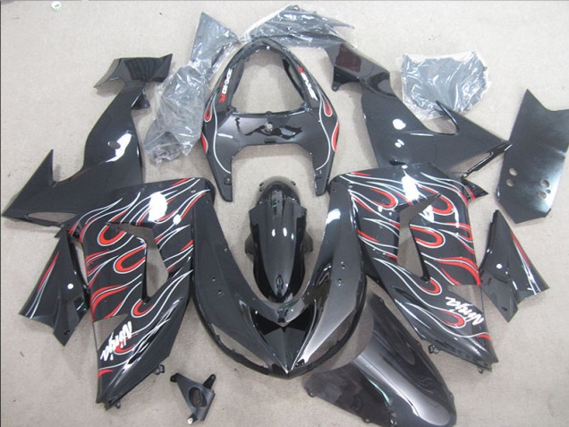 ZX10R 2006-2007 Motorrad Verkleidungen - Schwarz Rot Weiß Flamme Ninja ZX10R 2006-2007 Motorrad Verkleidungen - Schwarz Rot Weiß Flamme Ninja
