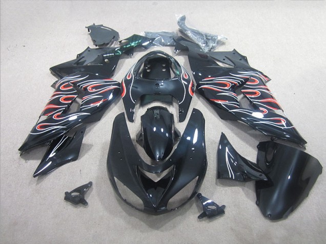 ZX10R 2006-2007 Motorrad Verkleidungen - Schwarz Weiß Rot Flamme ZX10R 2006-2007 Motorrad Verkleidungen - Schwarz Weiß Rot Flamme
