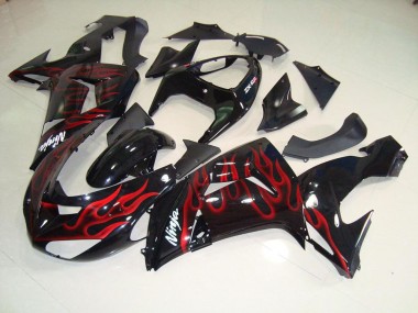 ZX10R 2006-2007 Motorrad Verkleidungen - Schwarz rote Flamme