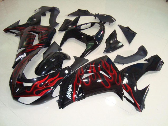 ZX10R 2006-2007 Motorrad Verkleidungen - Schwarz rote Flamme ZX10R 2006-2007 Motorrad Verkleidungen - Schwarz rote Flamme