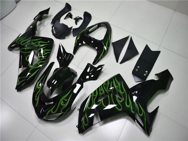 ZX10R 2006-2007 Motorrad Verkleidungen - Schwarze Grüne Flamme ZX10R 2006-2007 Motorrad Verkleidungen - Schwarze Grüne Flamme