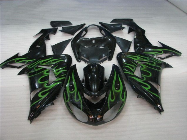ZX10R 2006-2007 Motorrad Verkleidungen - Schwarze Grüne Flamme ZX10R 2006-2007 Motorrad Verkleidungen - Schwarze Grüne Flamme