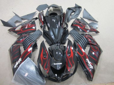 ZX14R ZZR 1400 2006-2011 Motorrad Verkleidungen - Schwarz rote Flamme Ninja