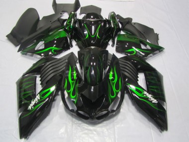 ZX14R ZZR 1400 2006-2011 Motorrad Verkleidungen - Schwarze Grüne Flamme Ninja