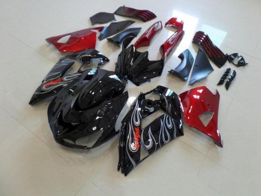 ZX14R ZZR 1400 2006-2011 Motorrad Verkleidungen - Schwarze und rote Silberflamme