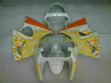ZX6R 2000-2002 Motorrad Verkleidungen - Weiß Gelb Flamme