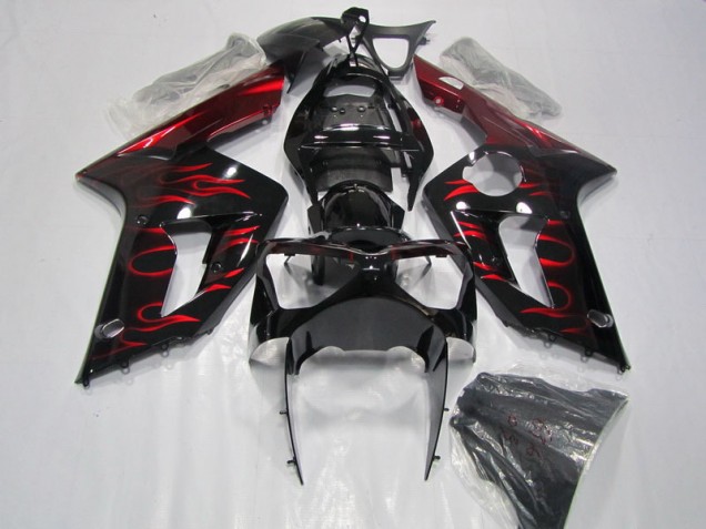 ZX6R 2003-2004 Motorrad Verkleidungen - Schwarz rote Flamme ZX6R 2003-2004 Motorrad Verkleidungen - Schwarz rote Flamme