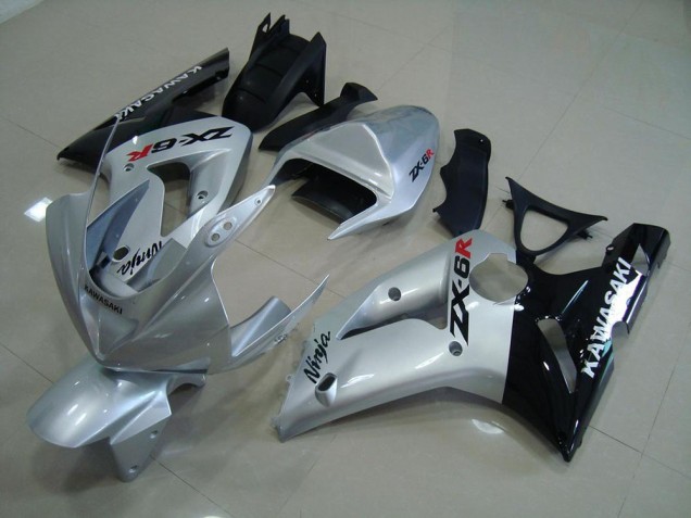 ZX6R 2003-2004 Motorrad Verkleidungen - Silber Schwarz ZX6R 2003-2004 Motorrad Verkleidungen - Silber Schwarz