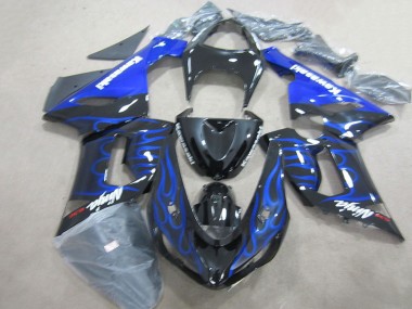 ZX6R 2005-2006 Motorrad Verkleidungen - Schwarz Blau Flammen Ninja 636