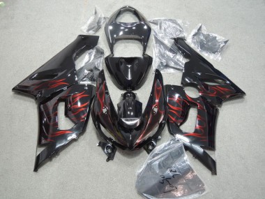 ZX6R 2005-2006 Motorrad Verkleidungen - Schwarz rote Flamme
