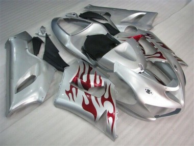 ZX6R 2005-2006 Motorrad Verkleidungen - Silber Rot Flammen