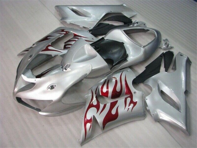 ZX6R 2005-2006 Motorrad Verkleidungen - Silber Rot Flammen ZX6R 2005-2006 Motorrad Verkleidungen - Silber Rot Flammen