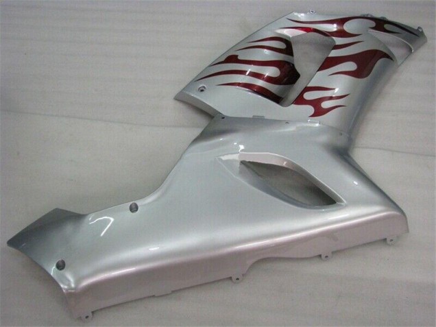 ZX6R 2005-2006 Motorrad Verkleidungen - Silber Rot Flammen ZX6R 2005-2006 Motorrad Verkleidungen - Silber Rot Flammen