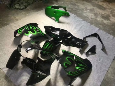 ZX9R 2000-2001 Motorrad Verkleidungen - Glänzend Schwarze Grüne Flamme